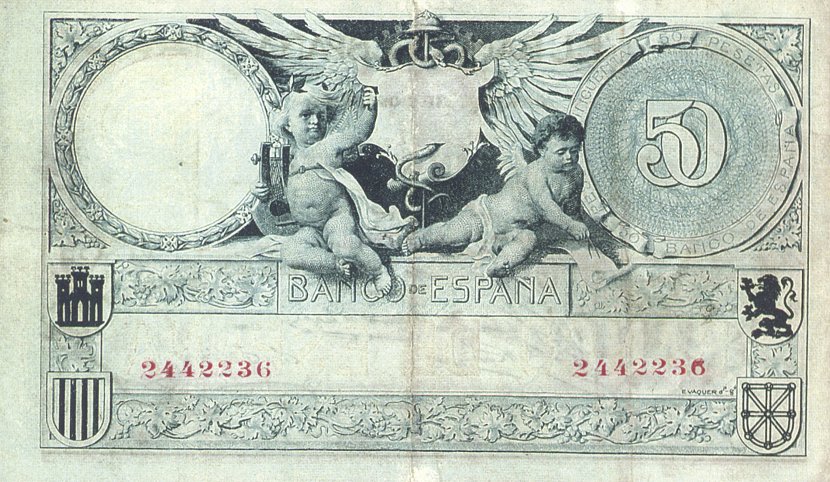 Back of Spain p56: 50 Pesetas from 1905
