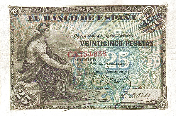 Front of Spain p57b: 25 Pesetas from 1906