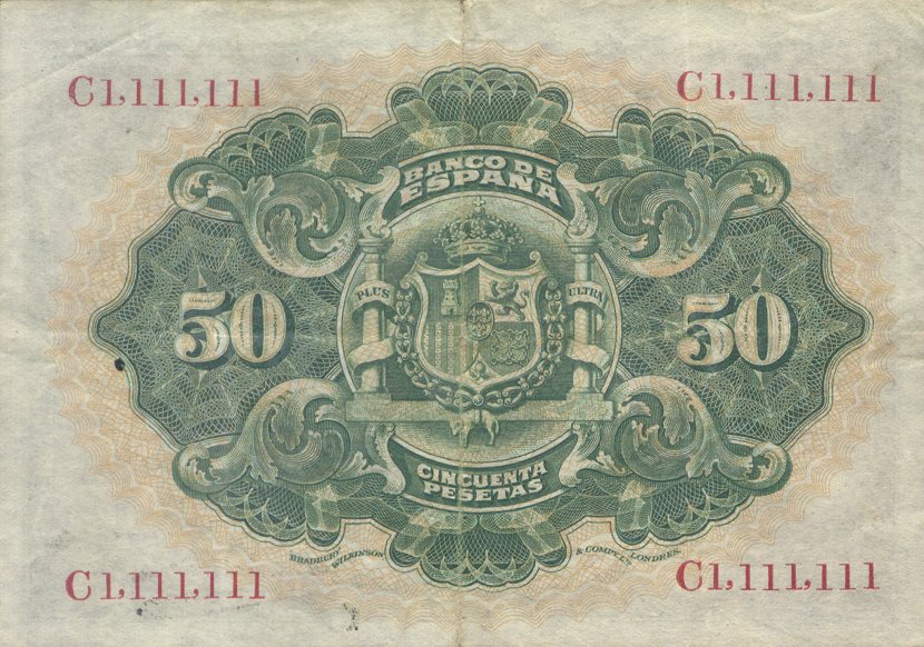 Back of Spain p58a: 50 Pesetas from 1906