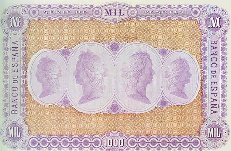 Back of Spain p5: 1000 Pesetas from 1874