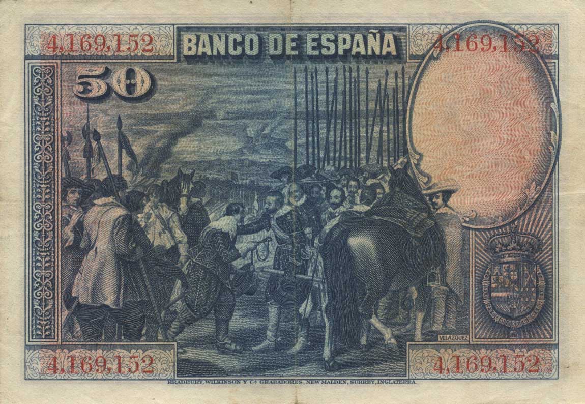 Back of Spain p75a: 50 Pesetas from 1928