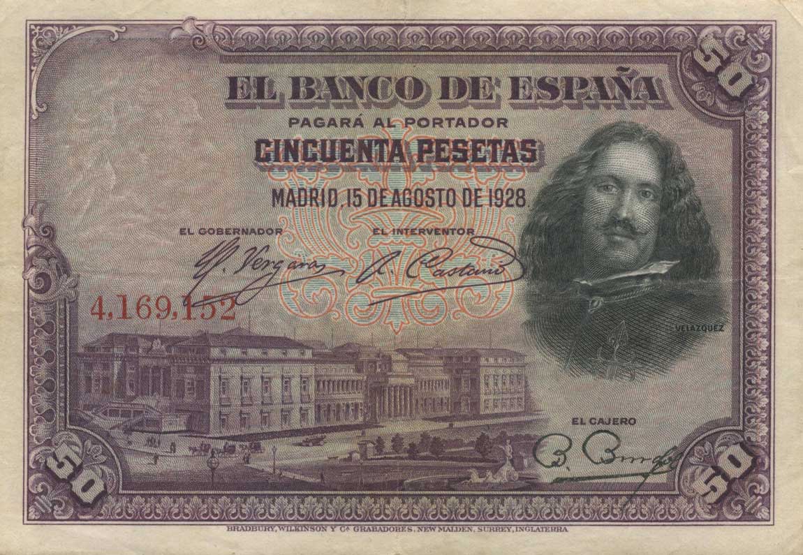 Front of Spain p75a: 50 Pesetas from 1928