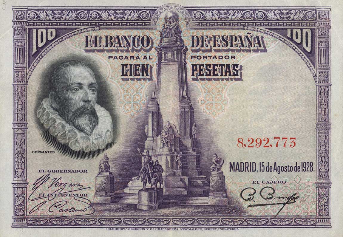Front of Spain p76b: 100 Pesetas from 1928