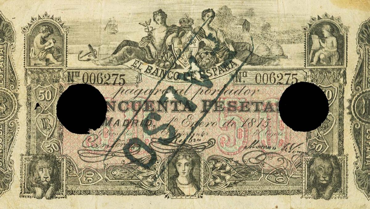 Front of Spain p7x: 50 Pesetas from 1875