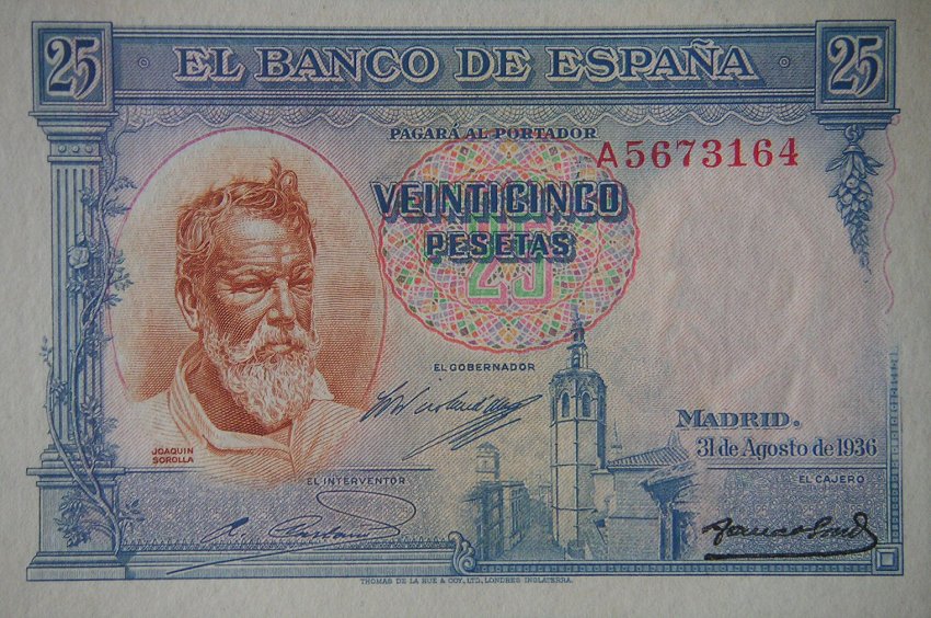 Front of Spain p87a: 25 Pesetas from 1936