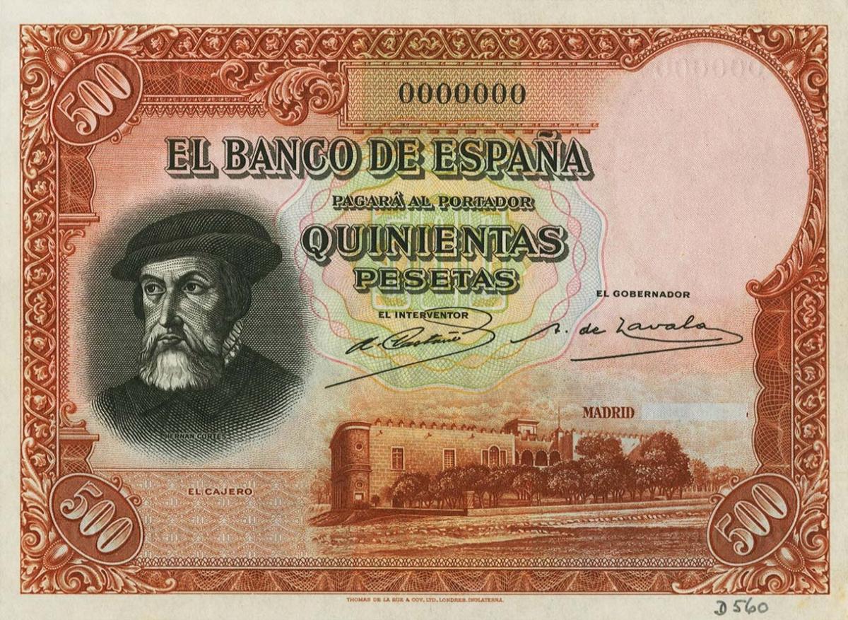 Front of Spain p89ct: 500 Pesetas from 1935