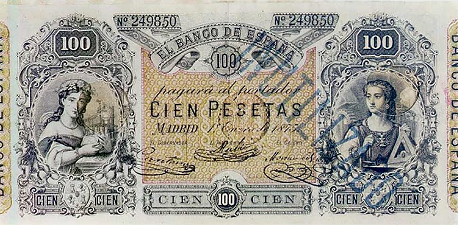 Front of Spain p8: 100 Pesetas from 1875
