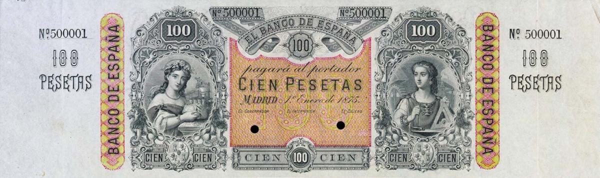 Front of Spain p8r: 100 Pesetas from 1875