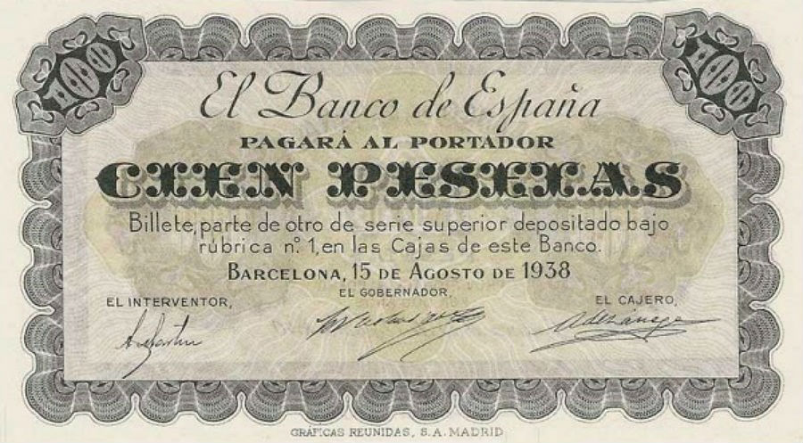 Front of Spain p91a: 100 Pesetas from 1938
