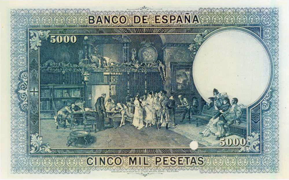 Back of Spain p92a: 5000 Pesetas from 1938