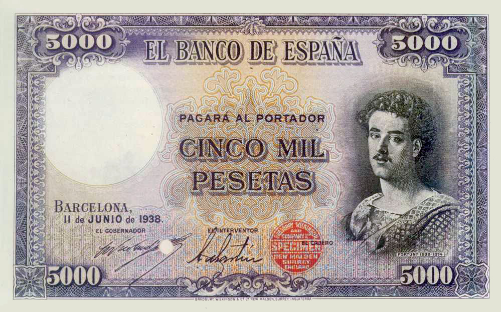 Front of Spain p92a: 5000 Pesetas from 1938