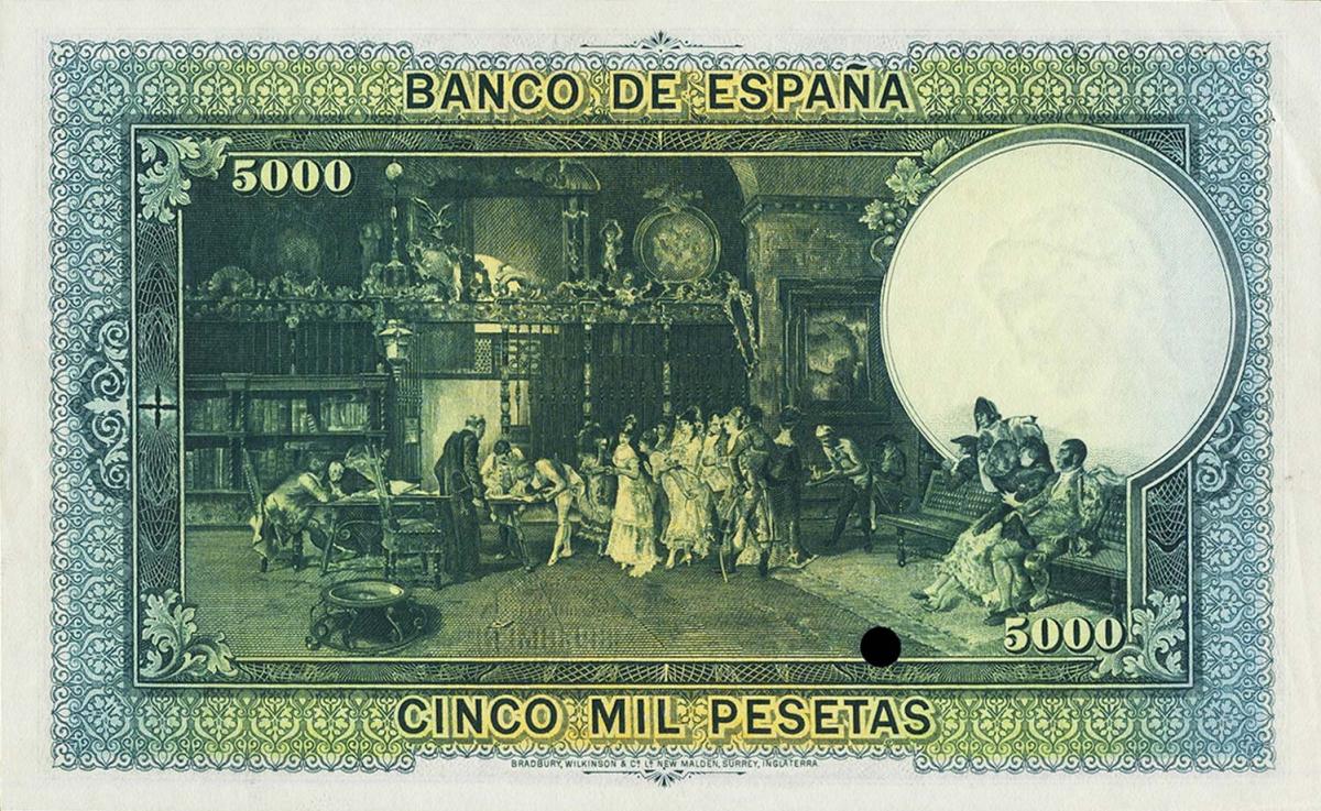 Back of Spain p92s: 5000 Pesetas from 1938