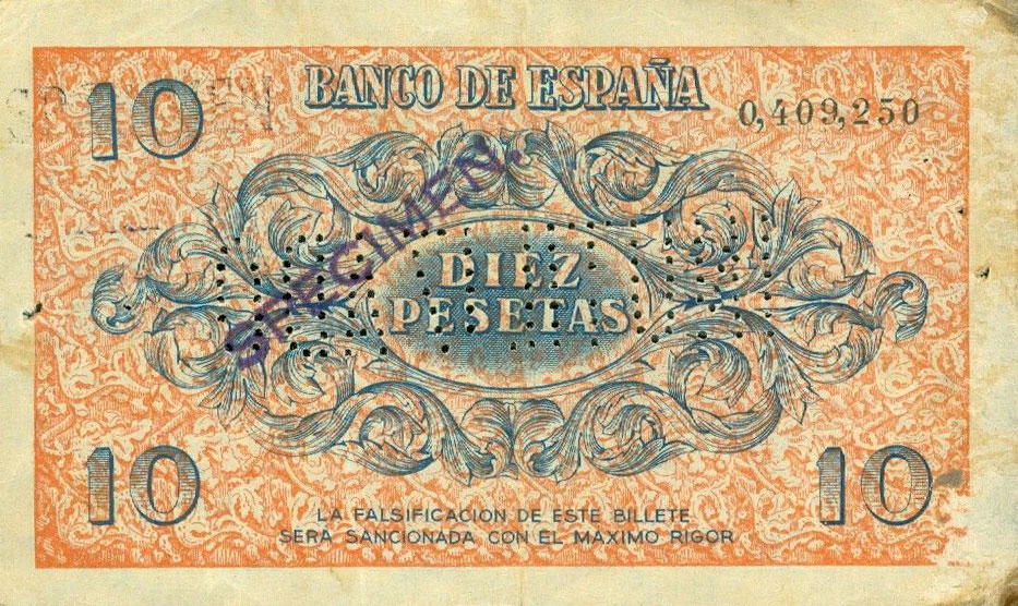 Back of Spain p98s: 10 Pesetas from 1936