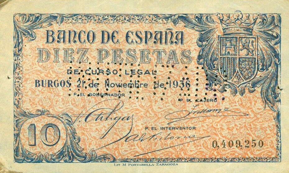 Front of Spain p98s: 10 Pesetas from 1936