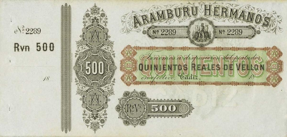 Front of Spain pS151: 500 Reales de Vellón from 1800