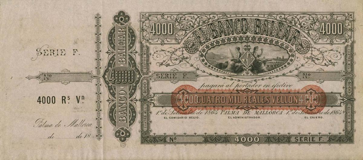 Front of Spain pS206r: 4000 Reales de Vellón from 1864