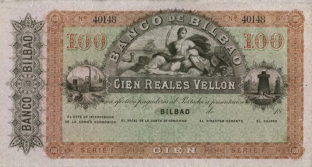 Front of Spain pS251: 100 Reales de Vellón from 1859