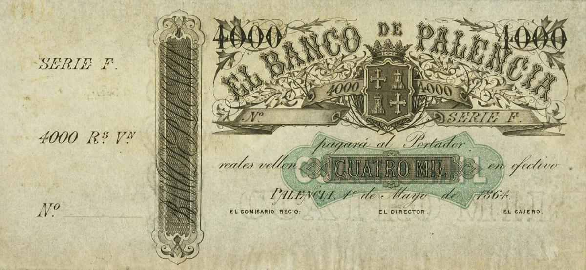 Front of Spain pS356r: 4000 Reales de Vellón from 1864
