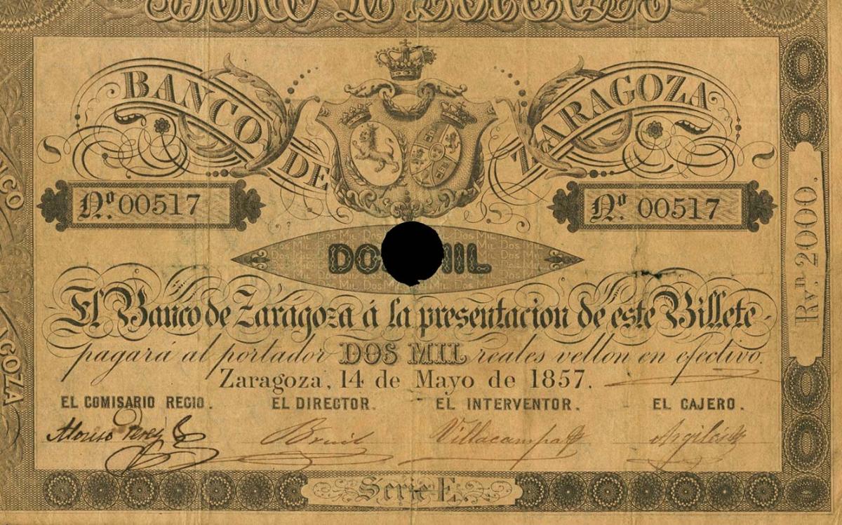 Front of Spain pS455a: 2000 Reales de Vellón from 1857