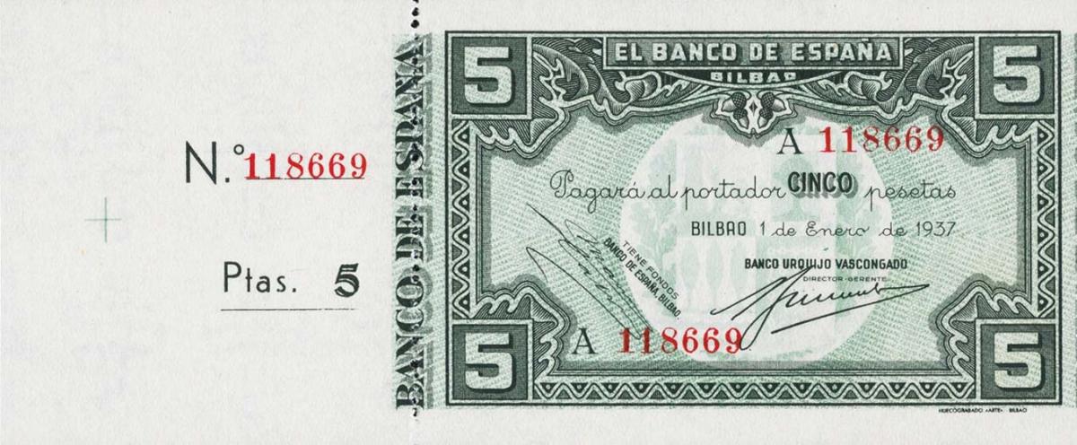 Front of Spain pS561: 5 Pesetas from 1937
