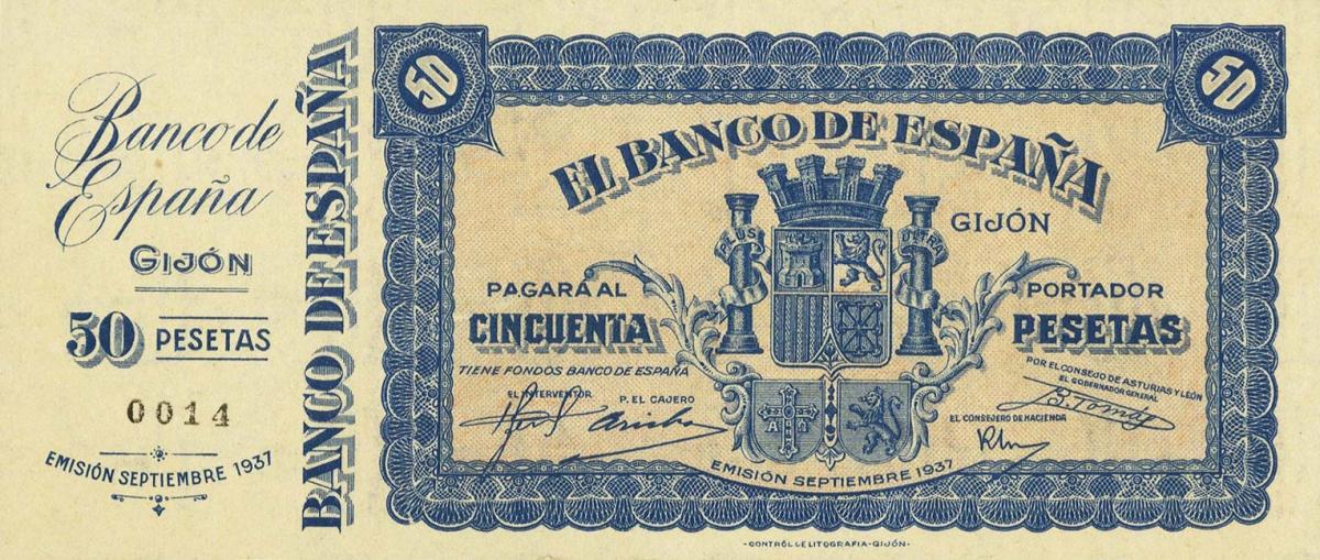 Front of Spain pS579: 50 Pesetas from 1937