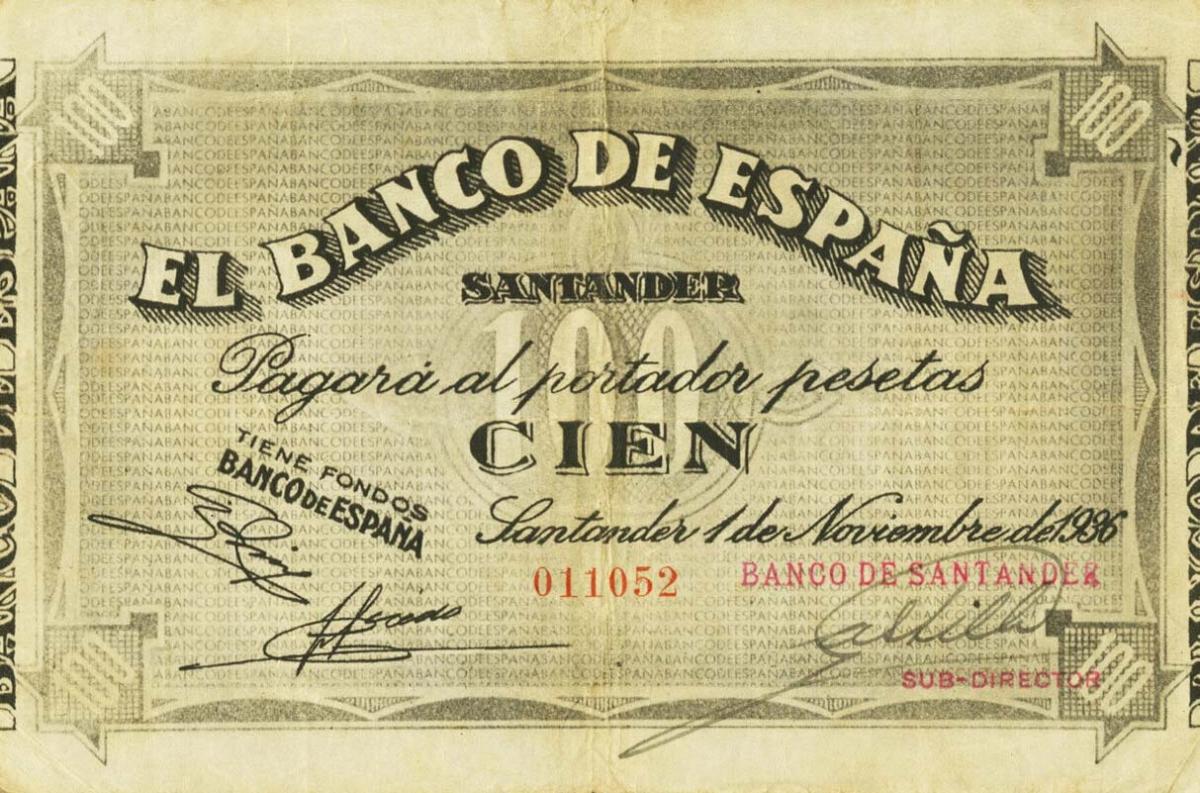 Front of Spain pS585: 100 Pesetas from 1936