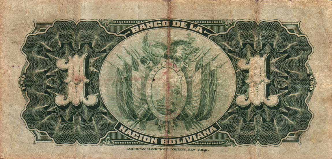 Back of Bolivia p102a: 1 Boliviano from 1911