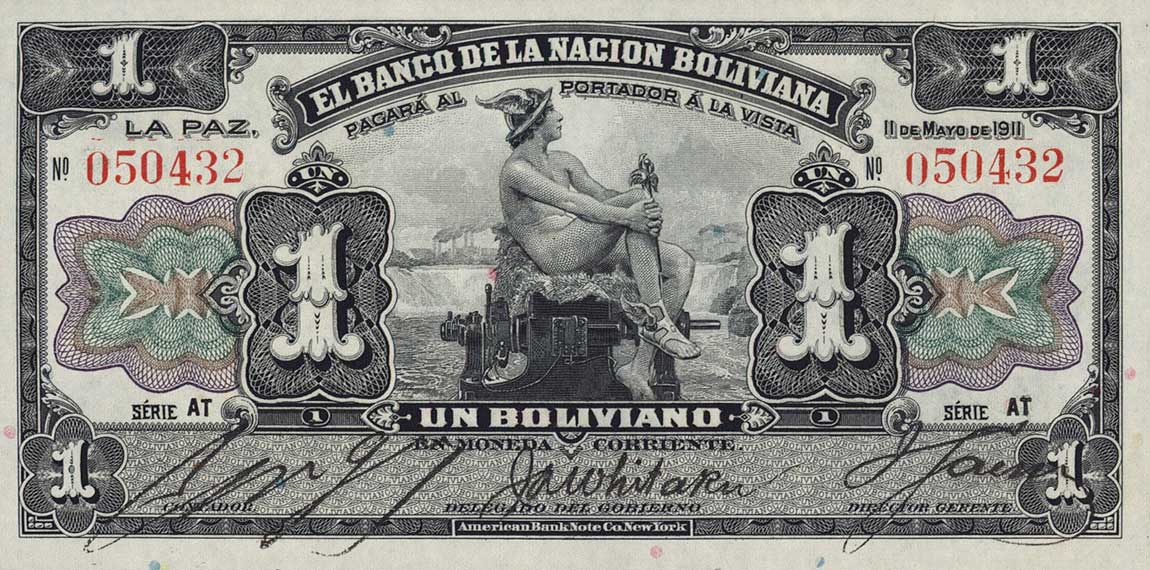 Front of Bolivia p103a: 1 Boliviano from 1911