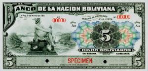 p106s from Bolivia: 5 Bolivianos from 1911