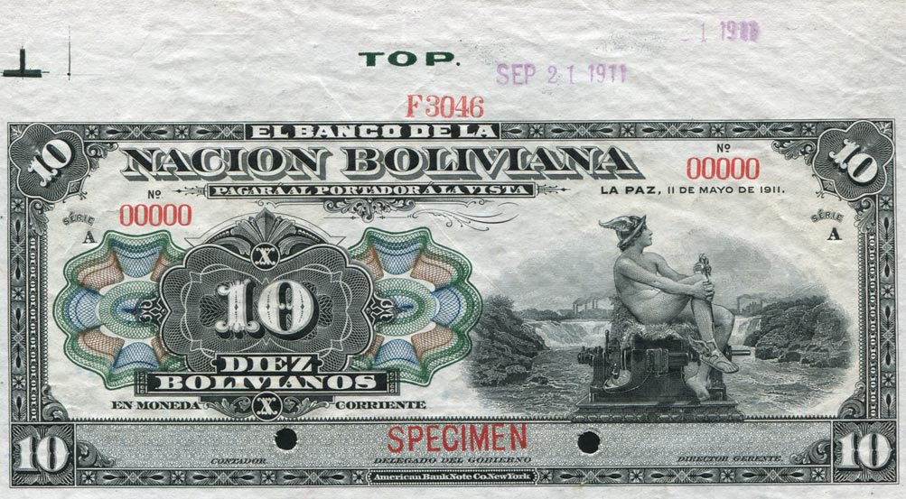 Front of Bolivia p107s: 10 Bolivianos from 1911