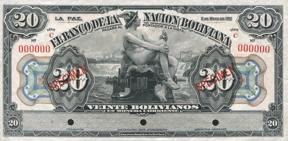 Front of Bolivia p109s: 20 Bolivianos from 1911