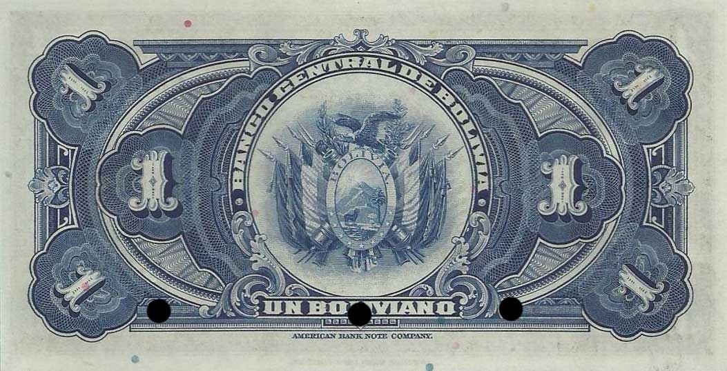Back of Bolivia p118s: 1 Boliviano from 1928