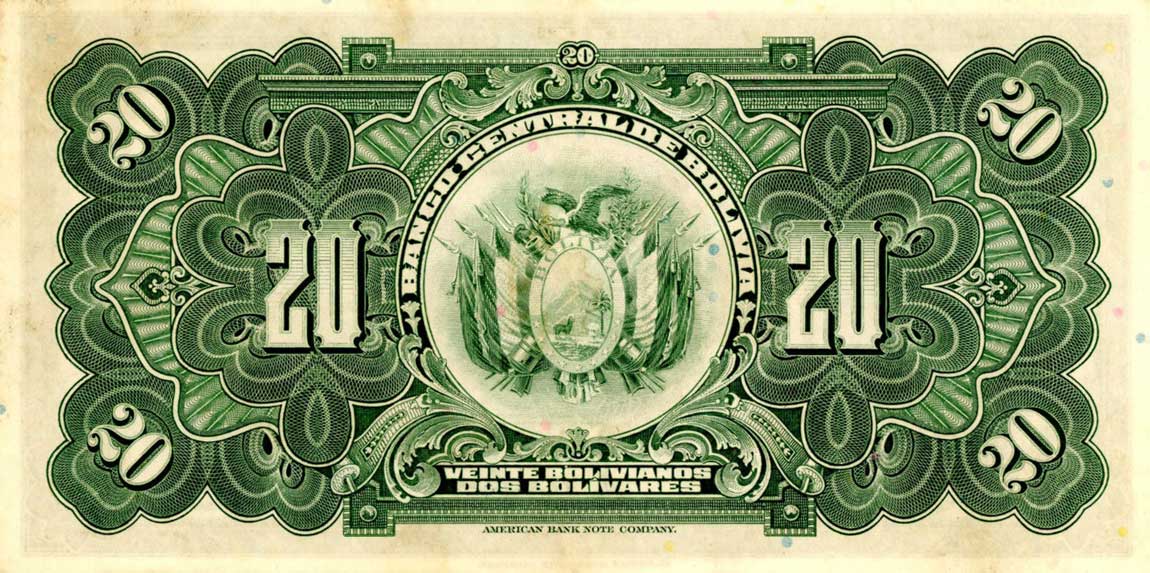 Back of Bolivia p122a: 20 Bolivianos from 1928