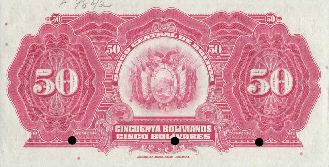 Back of Bolivia p123s: 50 Bolivianos from 1928