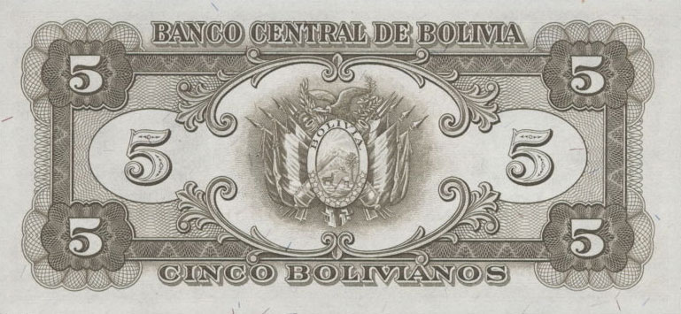 Back of Bolivia p138d: 5 Bolivianos from 1945