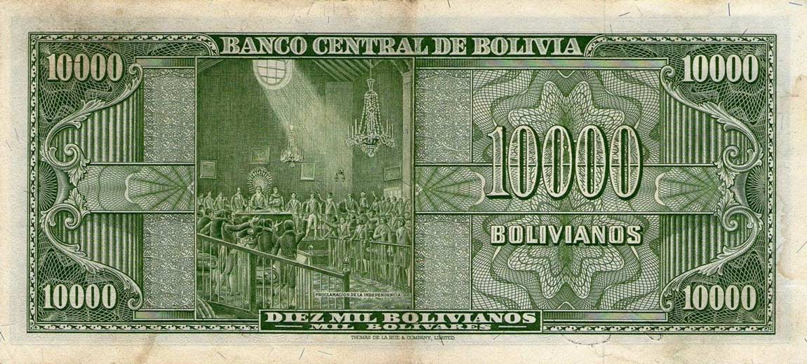 Back of Bolivia p146: 10000 Bolivianos from 1945