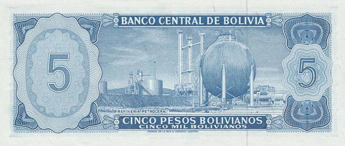 Back of Bolivia p153a: 5 Pesos Bolivianos from 1962