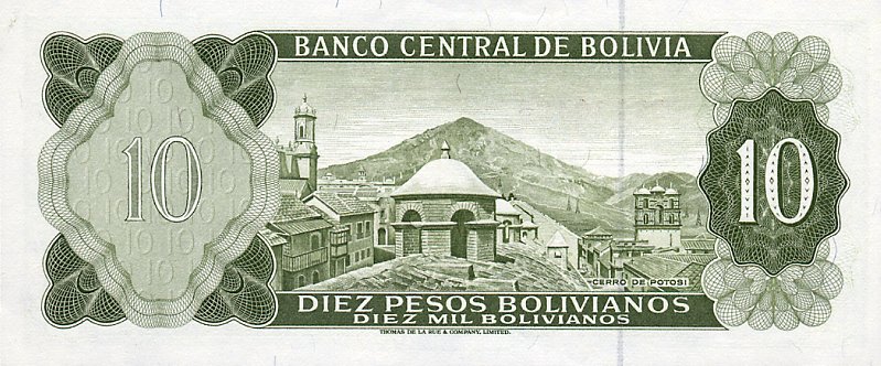 Back of Bolivia p154a: 10 Pesos Bolivianos from 1962