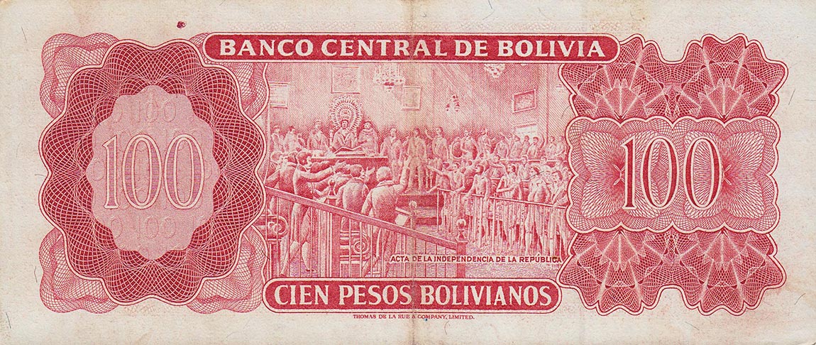 Back of Bolivia p164A: 100 Pesos Bolivianos from 1962