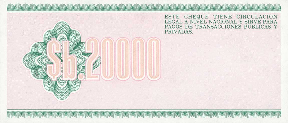 Back of Bolivia p187: 20000 Pesos Bolivianos from 1984
