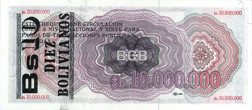 Back of Bolivia p201: 10 Boliviano from 1987