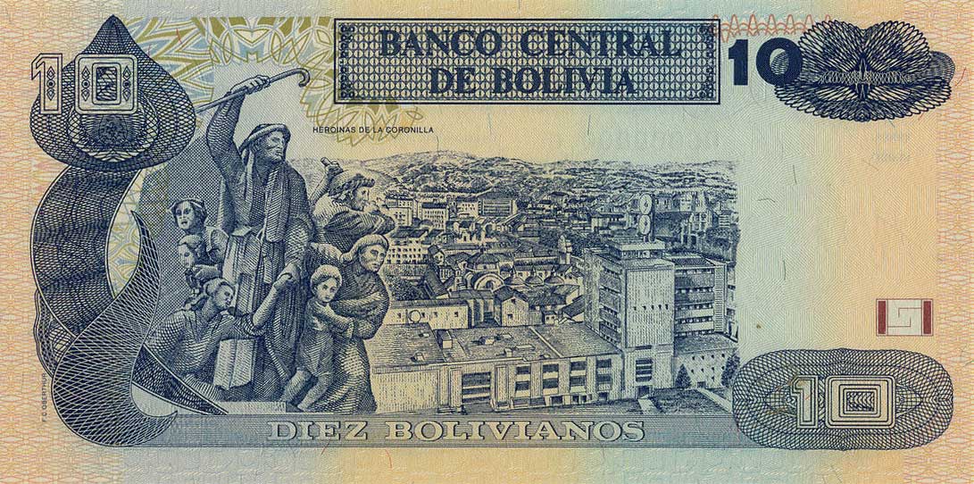 Back of Bolivia p204s: 10 Boliviano from 1987