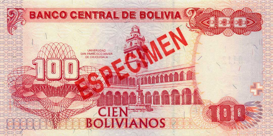 Back of Bolivia p207s: 100 Boliviano from 1987