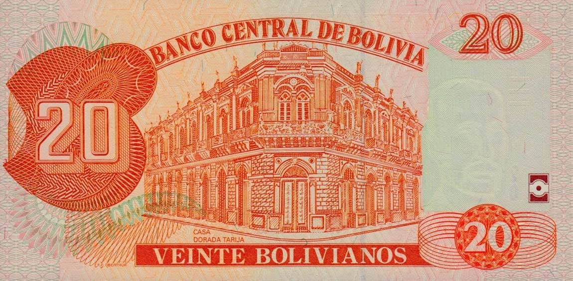 Back of Bolivia p234: 20 Bolivianos from 2007