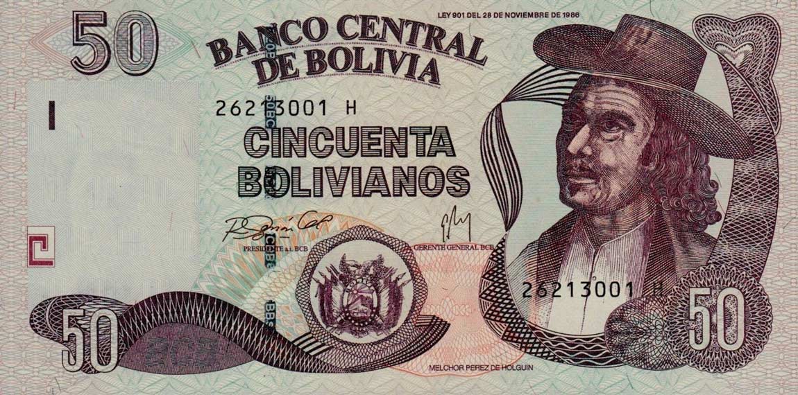 Front of Bolivia p235: 50 Bolivianos from 2007