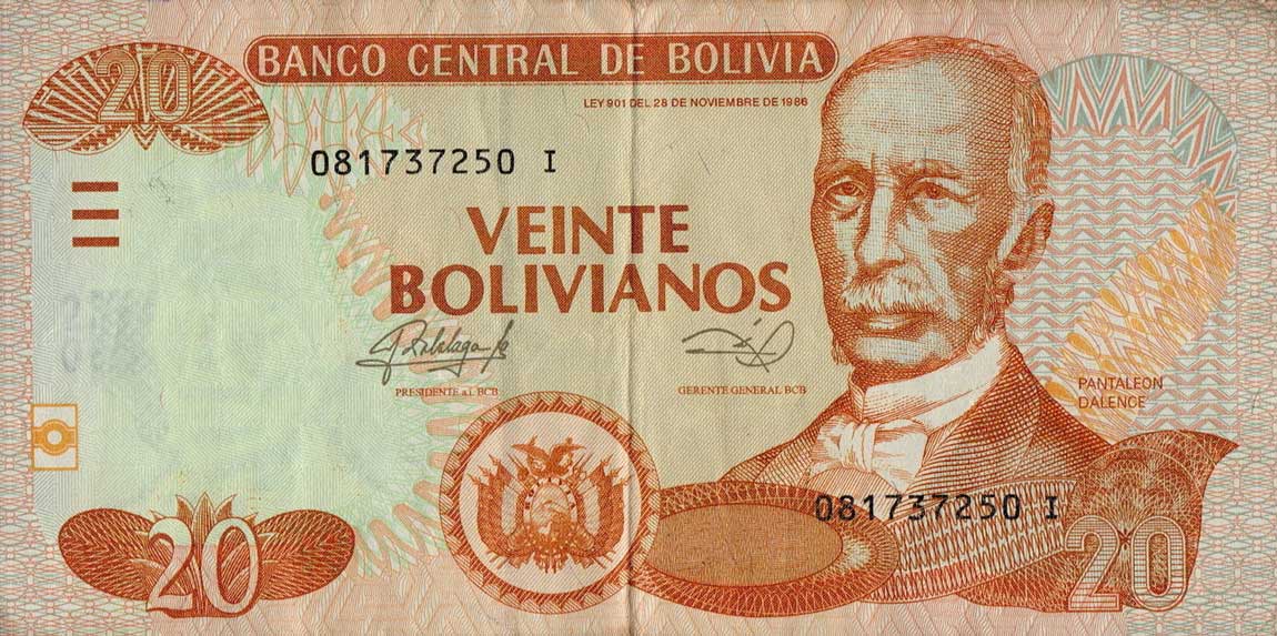 Front of Bolivia p239A: 20 Bolivianos from 2014