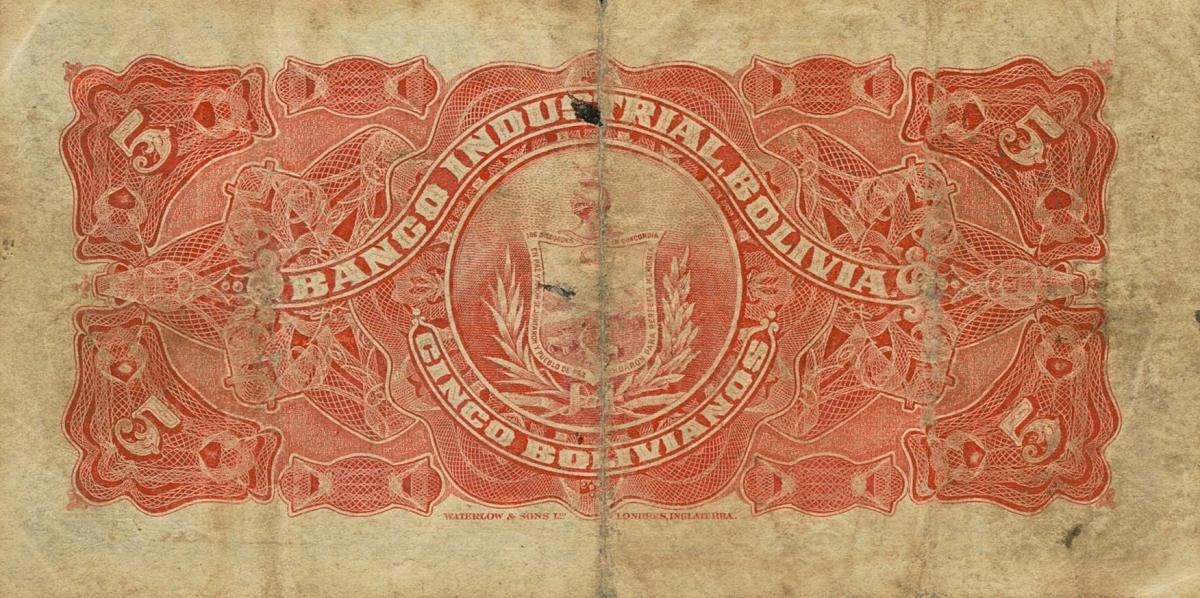 Back of Bolivia pS162: 5 Bolivianos from 1907