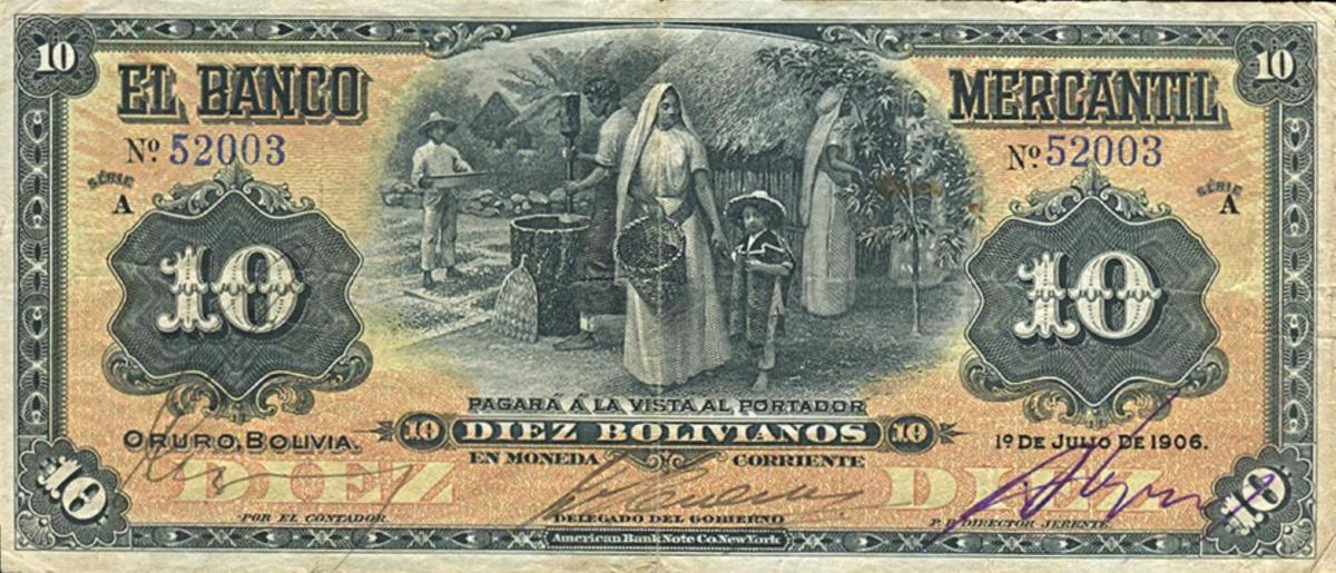 Front of Bolivia pS174a: 10 Bolivianos from 1906