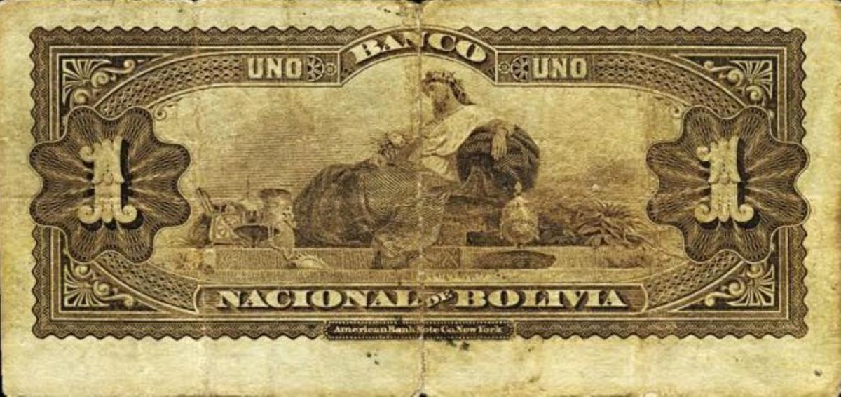 Back of Bolivia pS205a: 1 Boliviano from 1883