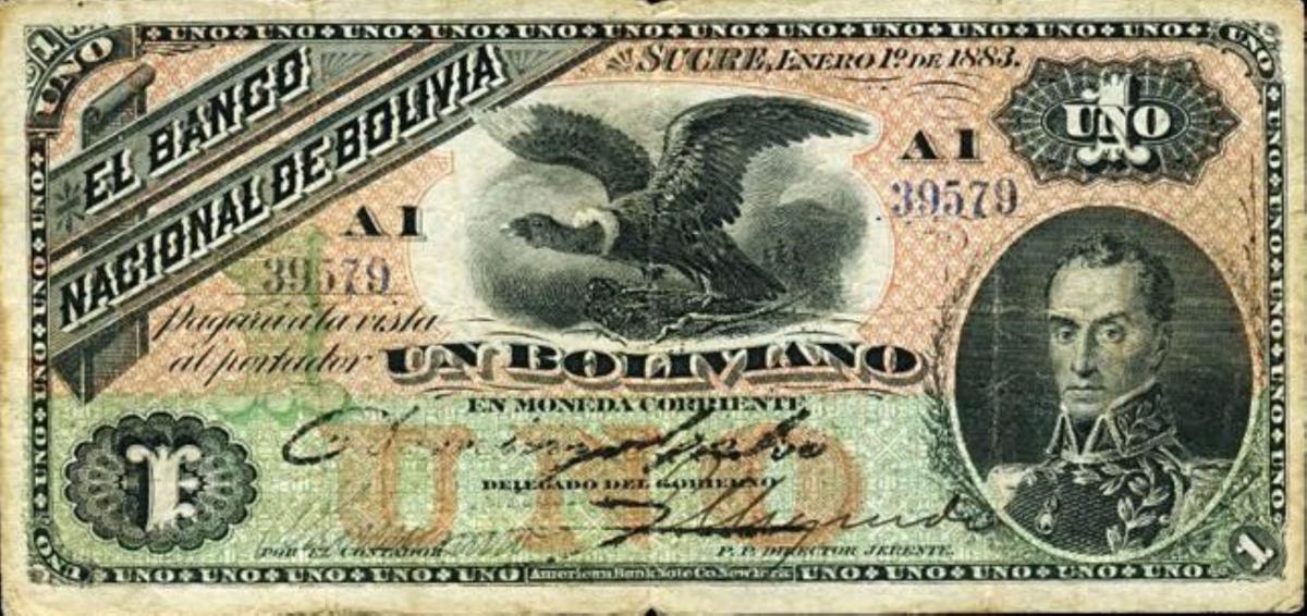 Front of Bolivia pS205a: 1 Boliviano from 1883